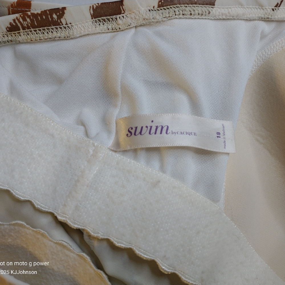 SWIM by Cacique White Bronze Zebra Striped Tiered Tankini Swim Suit Top - Picture 7 of 7